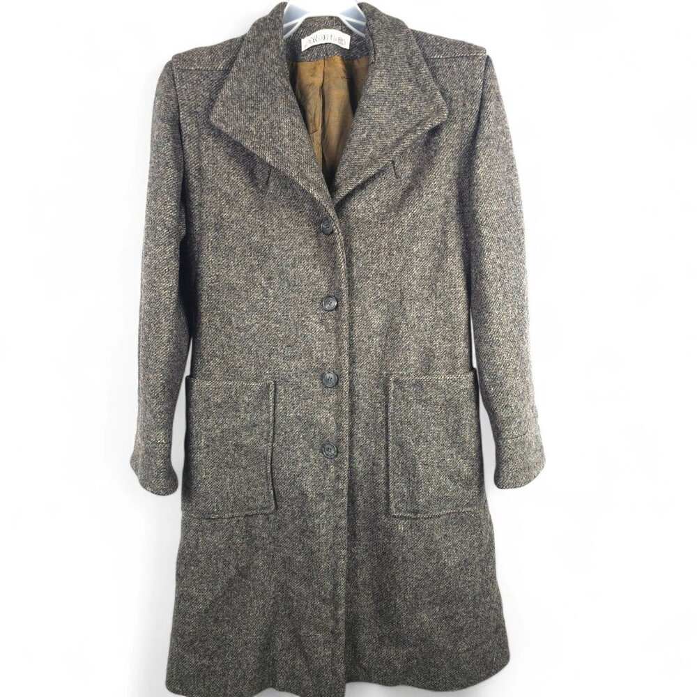 Vtg Alorna 100% Pure Wool Herringbone Coat Women’s Small XS Grey Tweed USA Rare